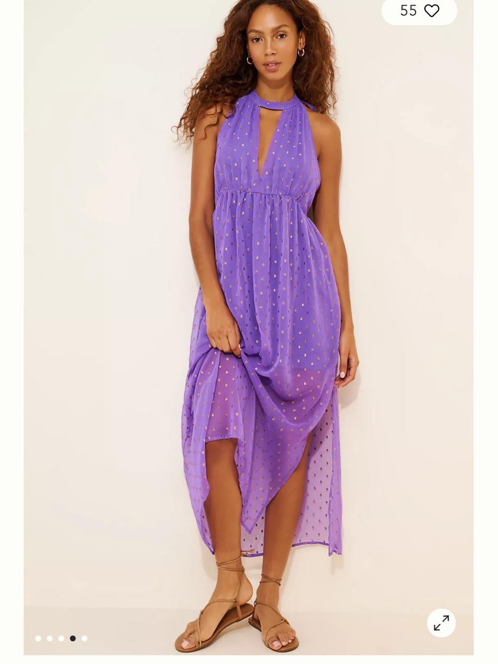 Celandine Sunset Violet Halter High-Low Dress with Gold Dot Accents medium